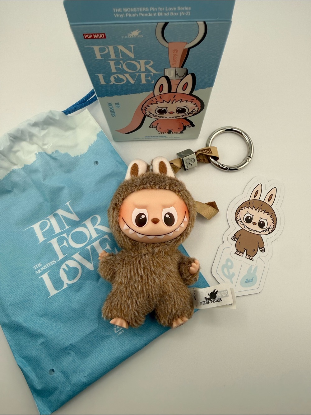 POP MART Labubu Pin for Love “&” AND Vinyl Plush Pendant Keychain